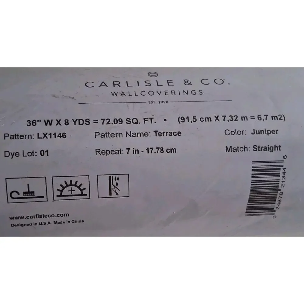 Carlisle & Co Wallcovering Terrace LX1146 Juniper. 8yd Roll